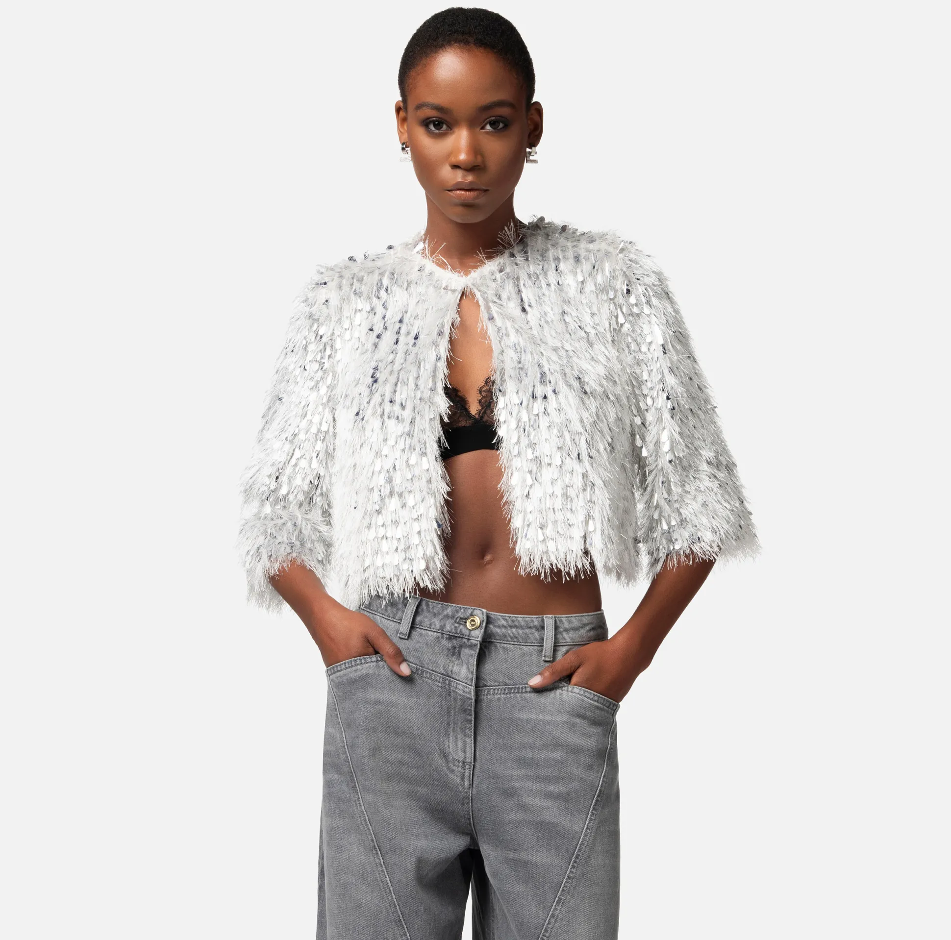Elisabetta Franchi Giacche & Trench^Giacca Cropped In Organza Sfrangiata