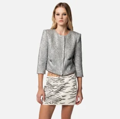 Elisabetta Franchi Giacche & Trench^Giacca Cropped In Tweed Lurex Con Charms
