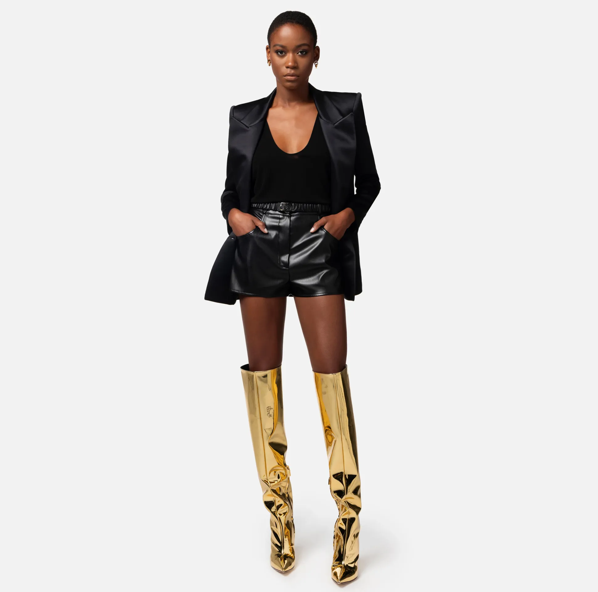 Elisabetta Franchi Giacche & Trench^Giacca Doppiopetto In Crepe Di Raso Lucido