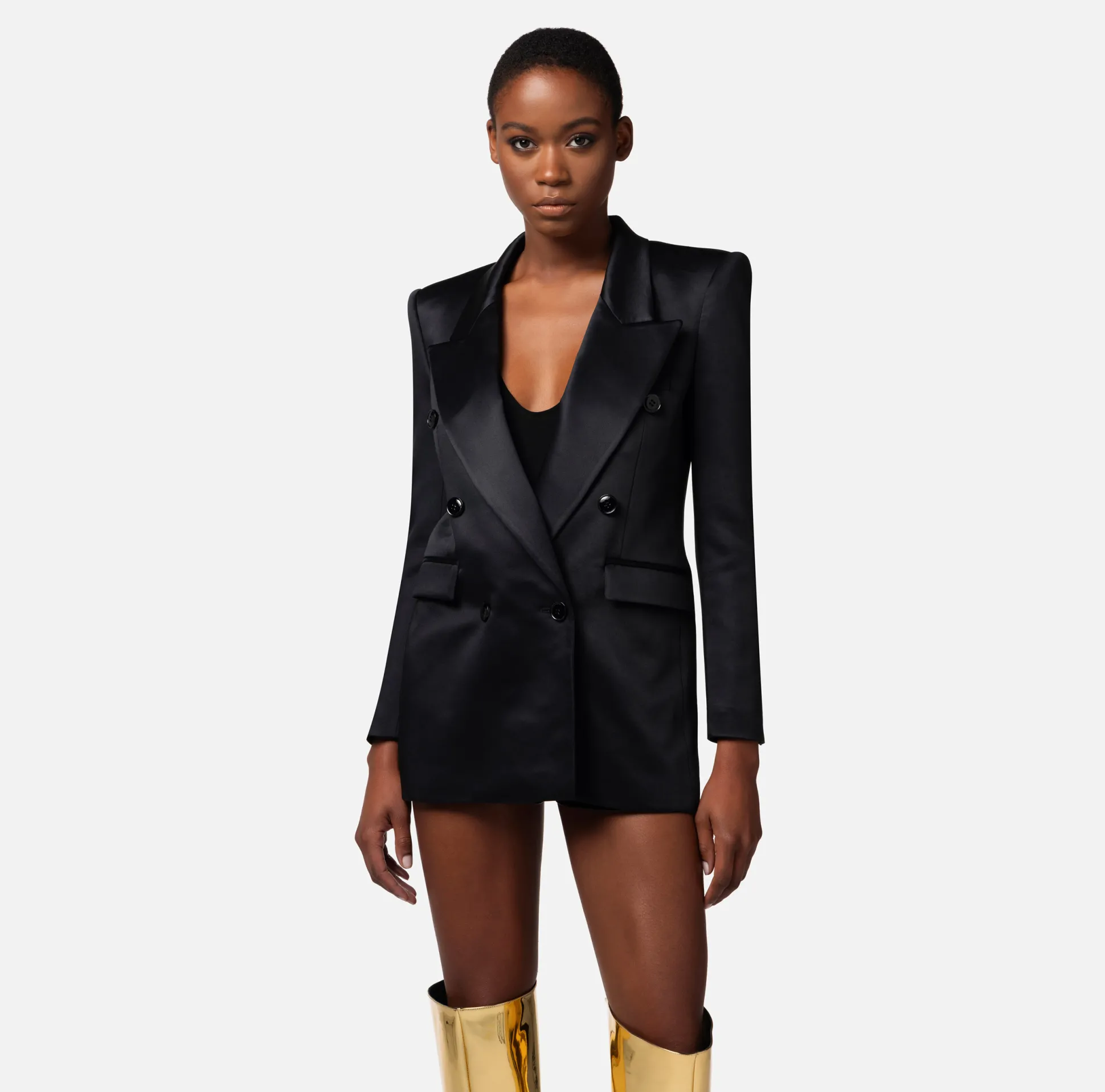 Elisabetta Franchi Giacche & Trench^Giacca Doppiopetto In Crepe Di Raso Lucido