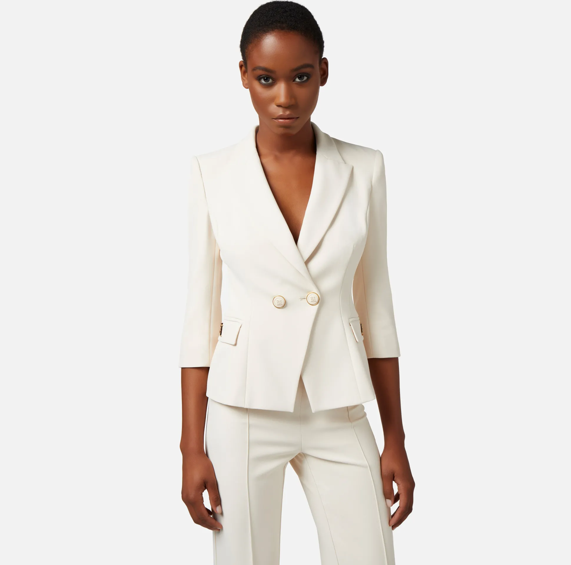 Elisabetta Franchi Giacche & Trench^Giacca Doppiopetto In Crepe Placca Logo