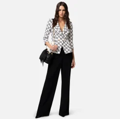 Elisabetta Franchi Giacche & Trench^Giacca Doppiopetto In Crepe Stampa Logo E Placca