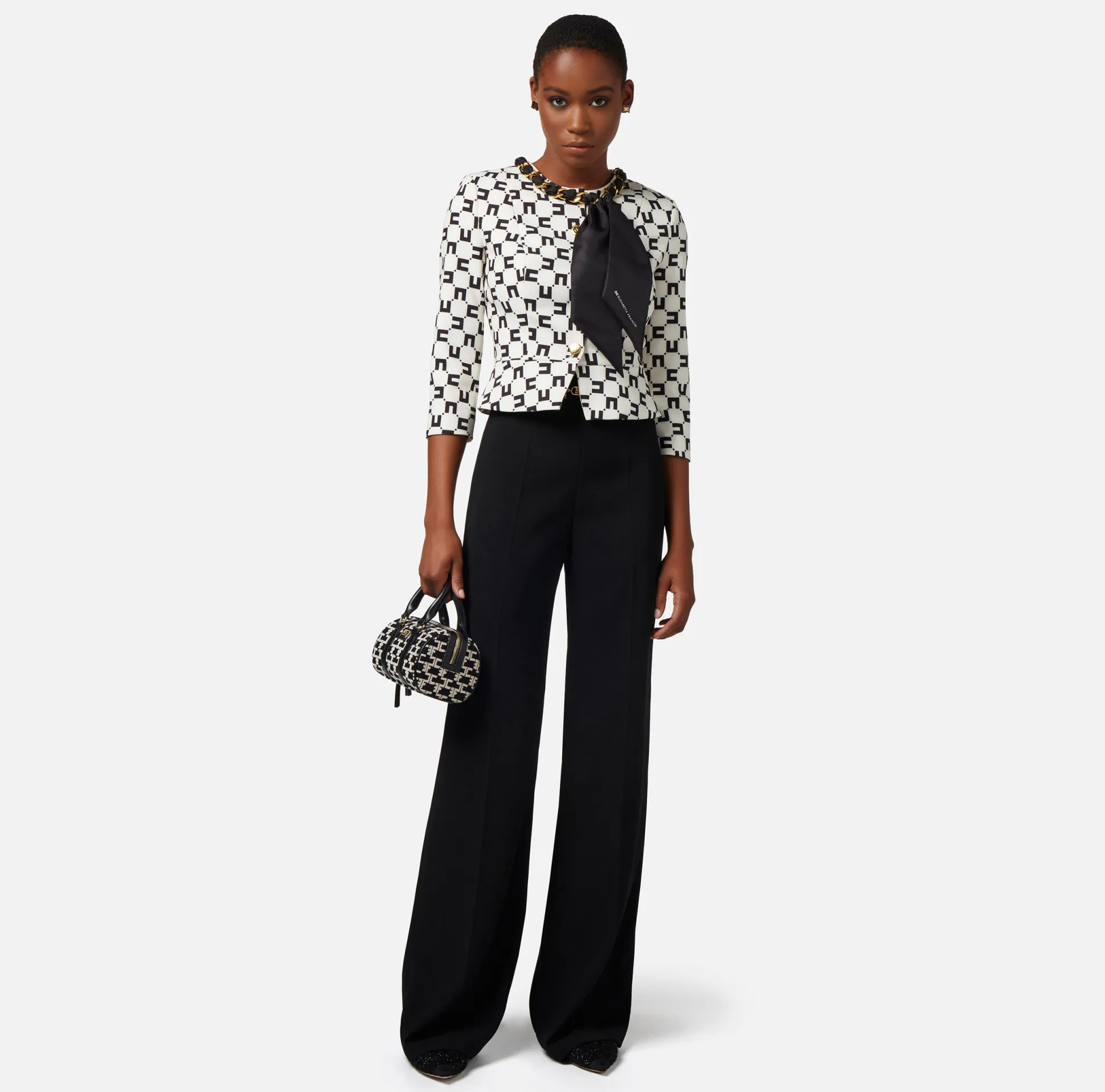 Elisabetta Franchi Giacche & Trench^Giacca In Crepe Stampa Logo Con Catena Foulard