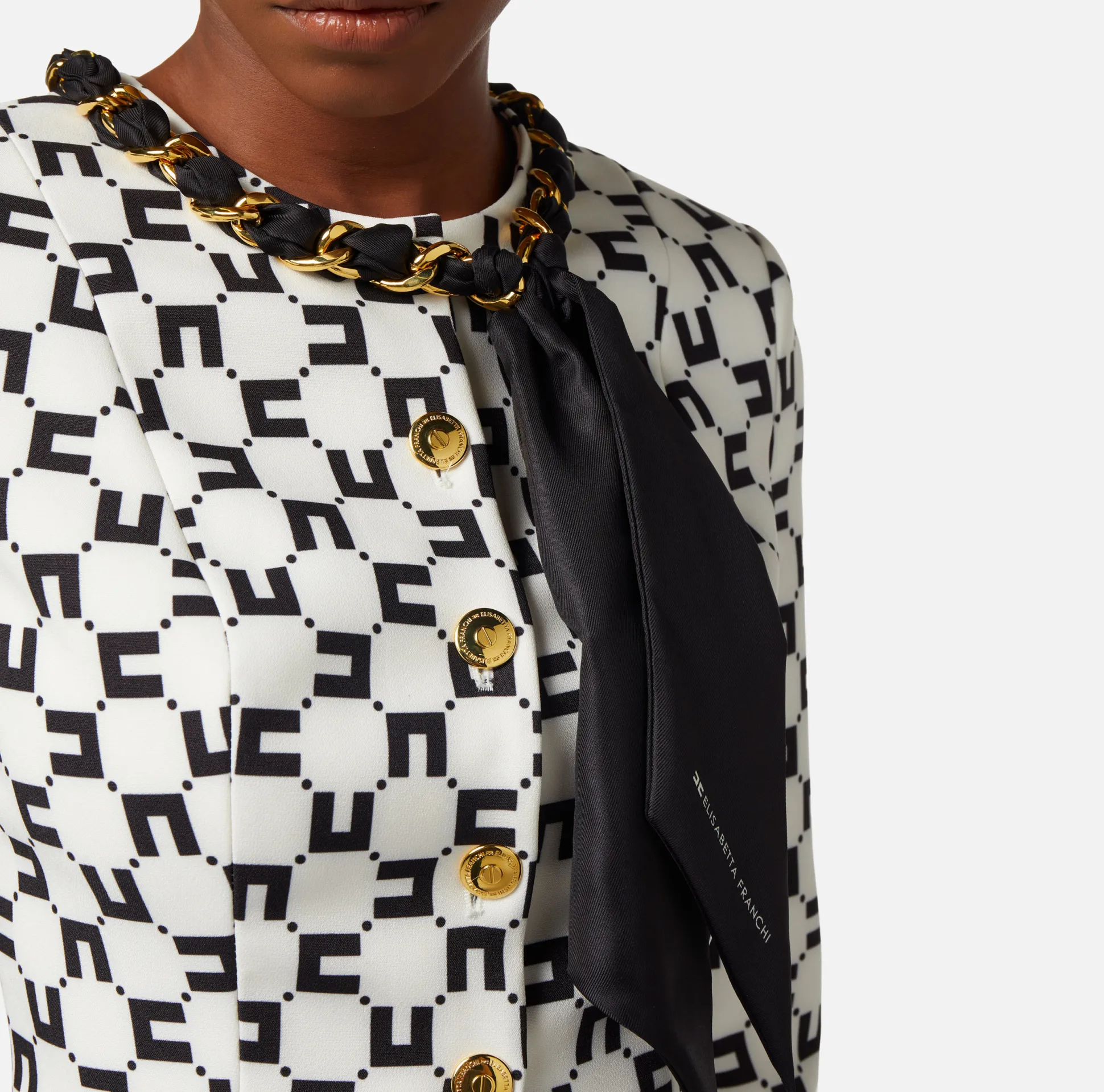 Elisabetta Franchi Giacche & Trench^Giacca In Crepe Stampa Logo Con Catena Foulard