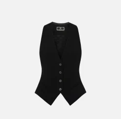 Elisabetta Franchi Giacche & Trench^Gilet In Crepe Con Ricamo Logo