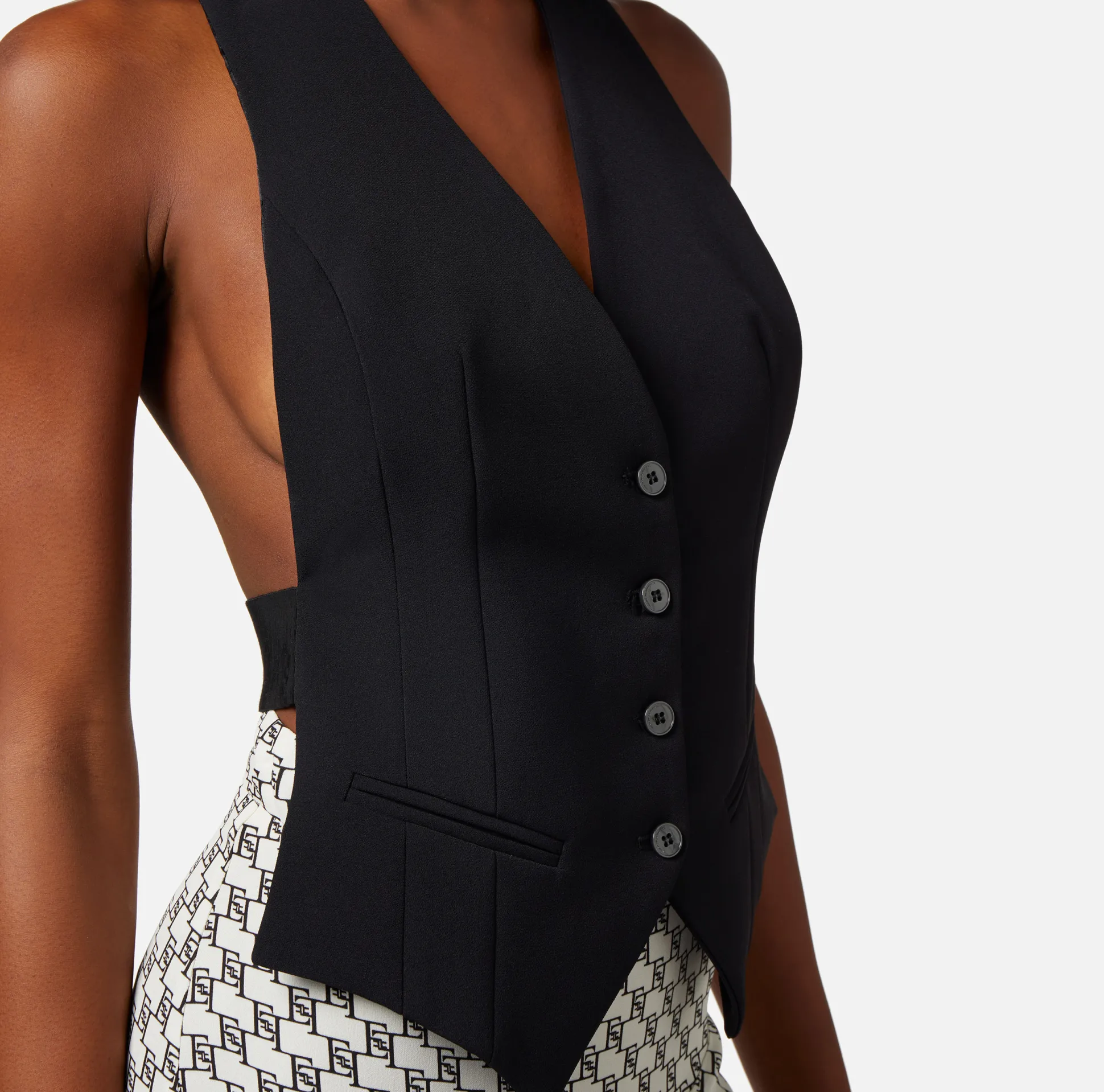 Elisabetta Franchi Giacche & Trench^Gilet In Crepe Con Ricamo Logo