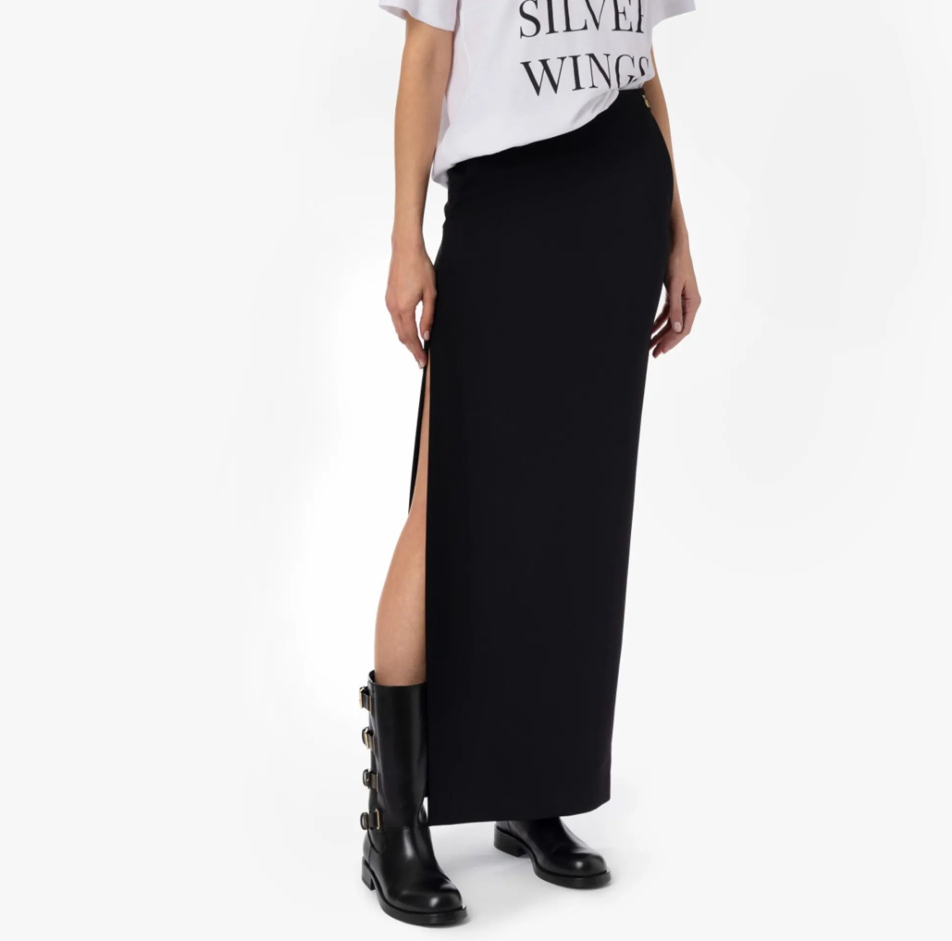 Elisabetta Franchi Gonne^Gonna Lunga In Crepe Leggero Con Spacco Laterale