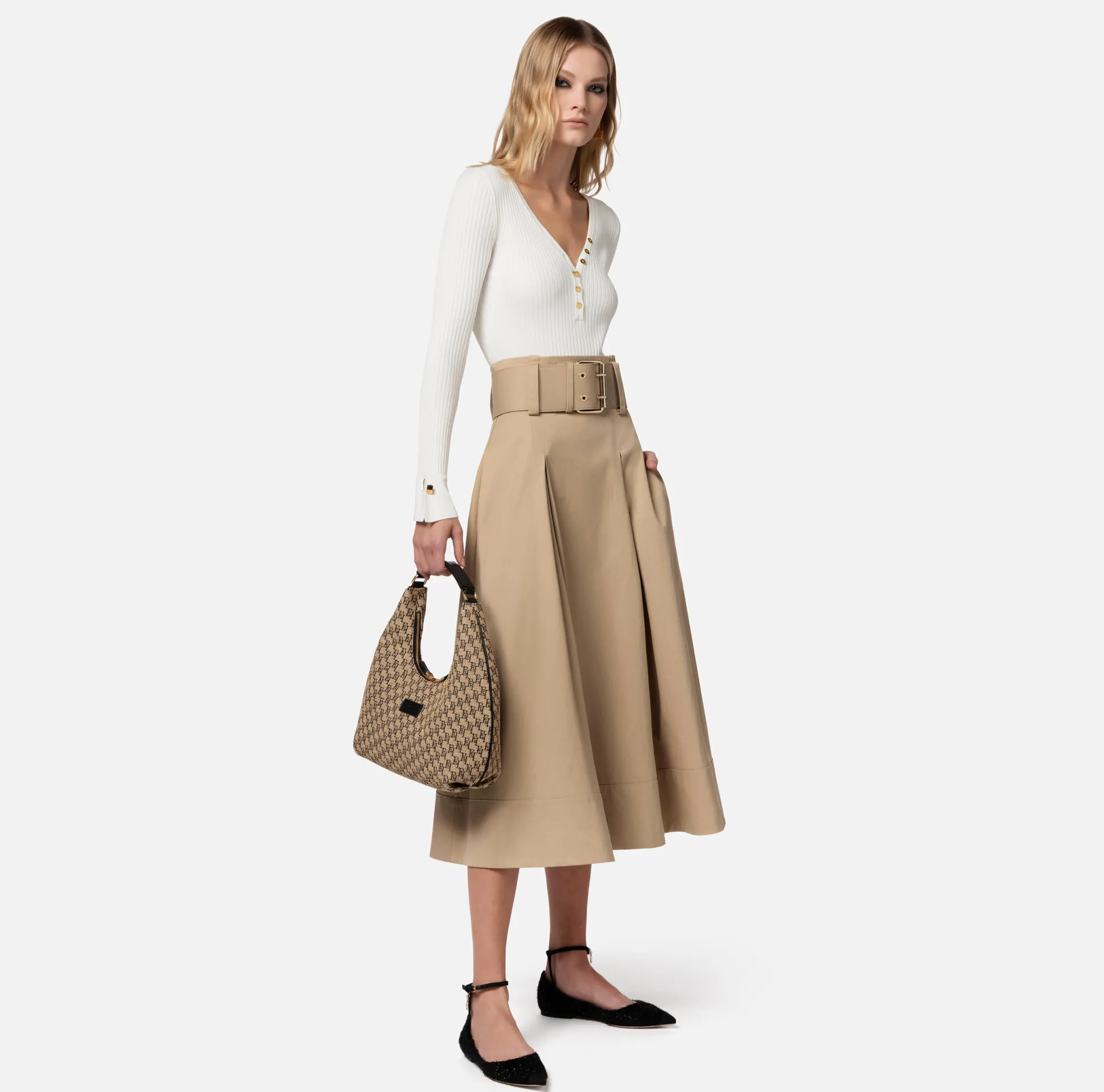 Elisabetta Franchi Gonne^Gonna Midi In Cotone Stretch Con Cintura
