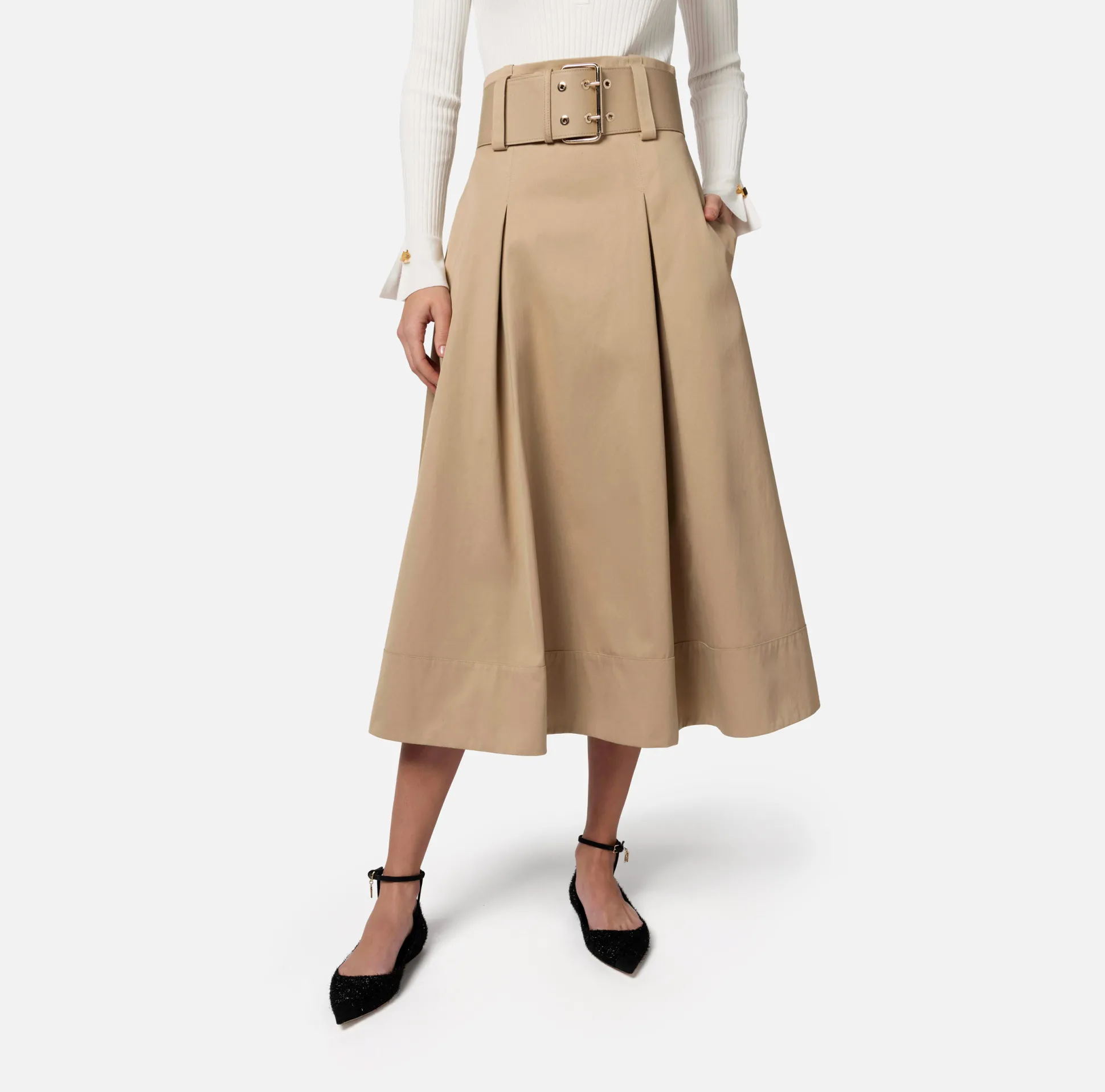 Elisabetta Franchi Gonne^Gonna Midi In Cotone Stretch Con Cintura
