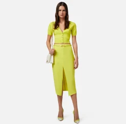 Elisabetta Franchi Gonne^Gonna Midi In Crepe Fluido Con Spacco Centrale