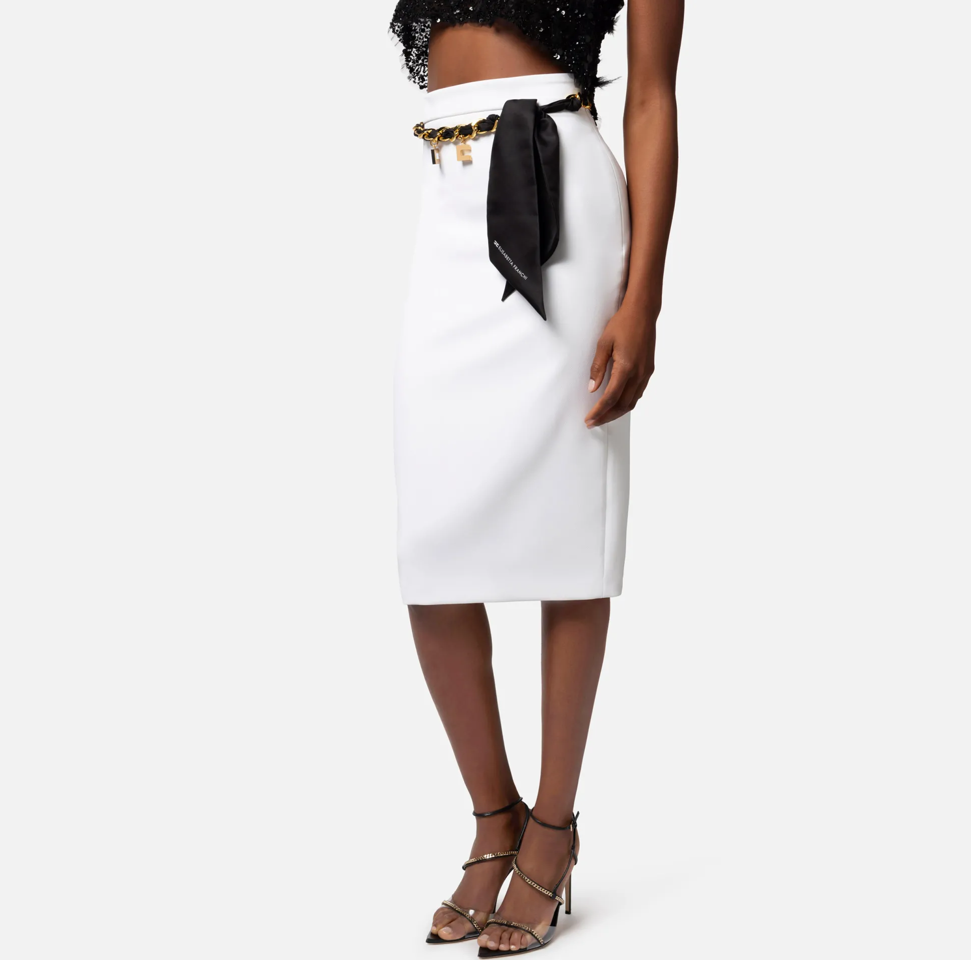 Elisabetta Franchi Gonne^Gonna Midi In Crepe Stretch Con Cintura Foulard