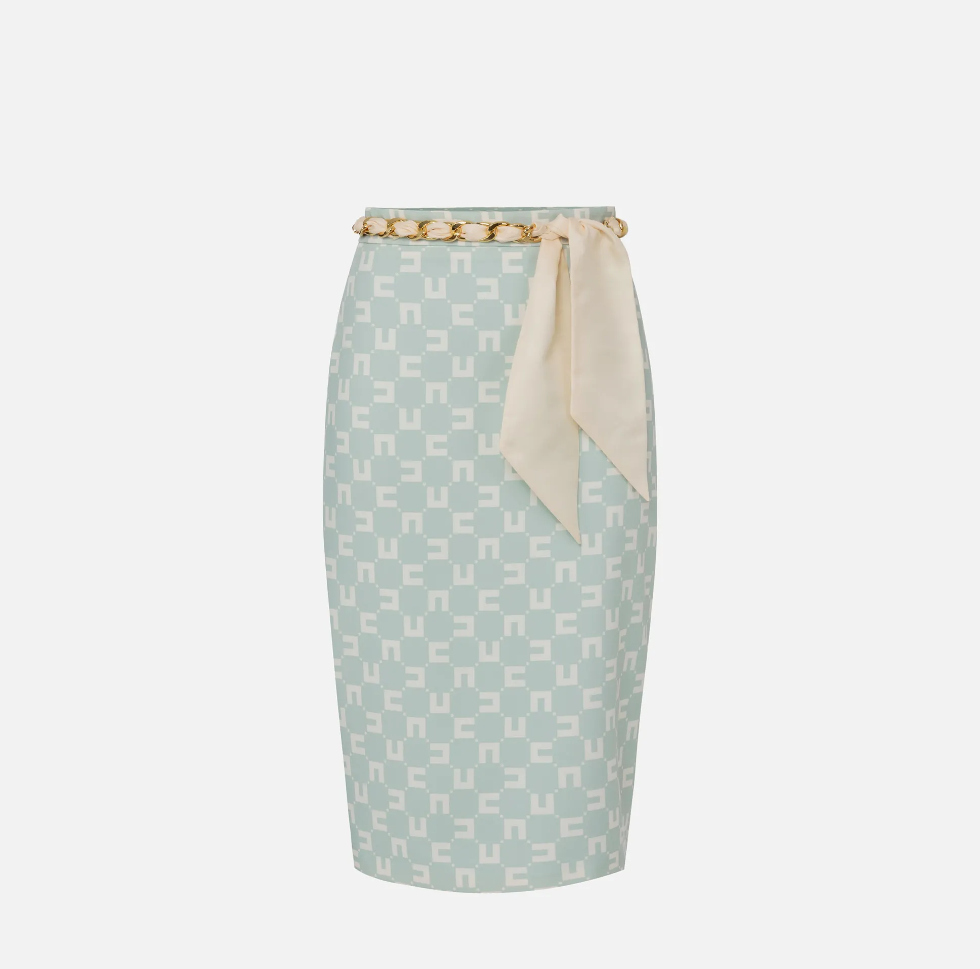Elisabetta Franchi Gonne^Gonna Midi In Crepe Stretch Stampa Logo Con Cintura Foulard