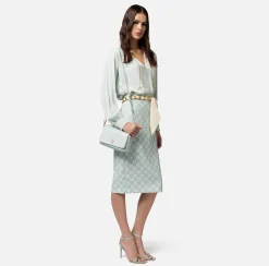 Elisabetta Franchi Gonne^Gonna Midi In Crepe Stretch Stampa Logo Con Cintura Foulard