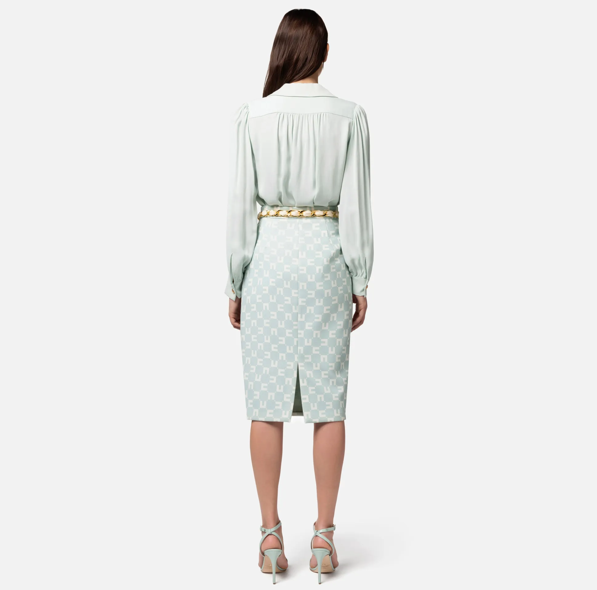 Elisabetta Franchi Gonne^Gonna Midi In Crepe Stretch Stampa Logo Con Cintura Foulard