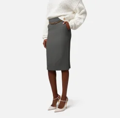 Elisabetta Franchi Gonne^Gonna Midi In Gabardina Di Viscosa Con Cintura