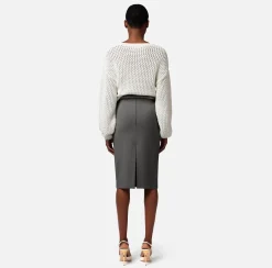 Elisabetta Franchi Gonne^Gonna Midi In Gabardina Di Viscosa Con Cintura