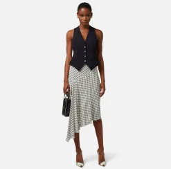 Elisabetta Franchi Gonne^Gonna Midi In Georgette Stampa Logo Asimmetrica