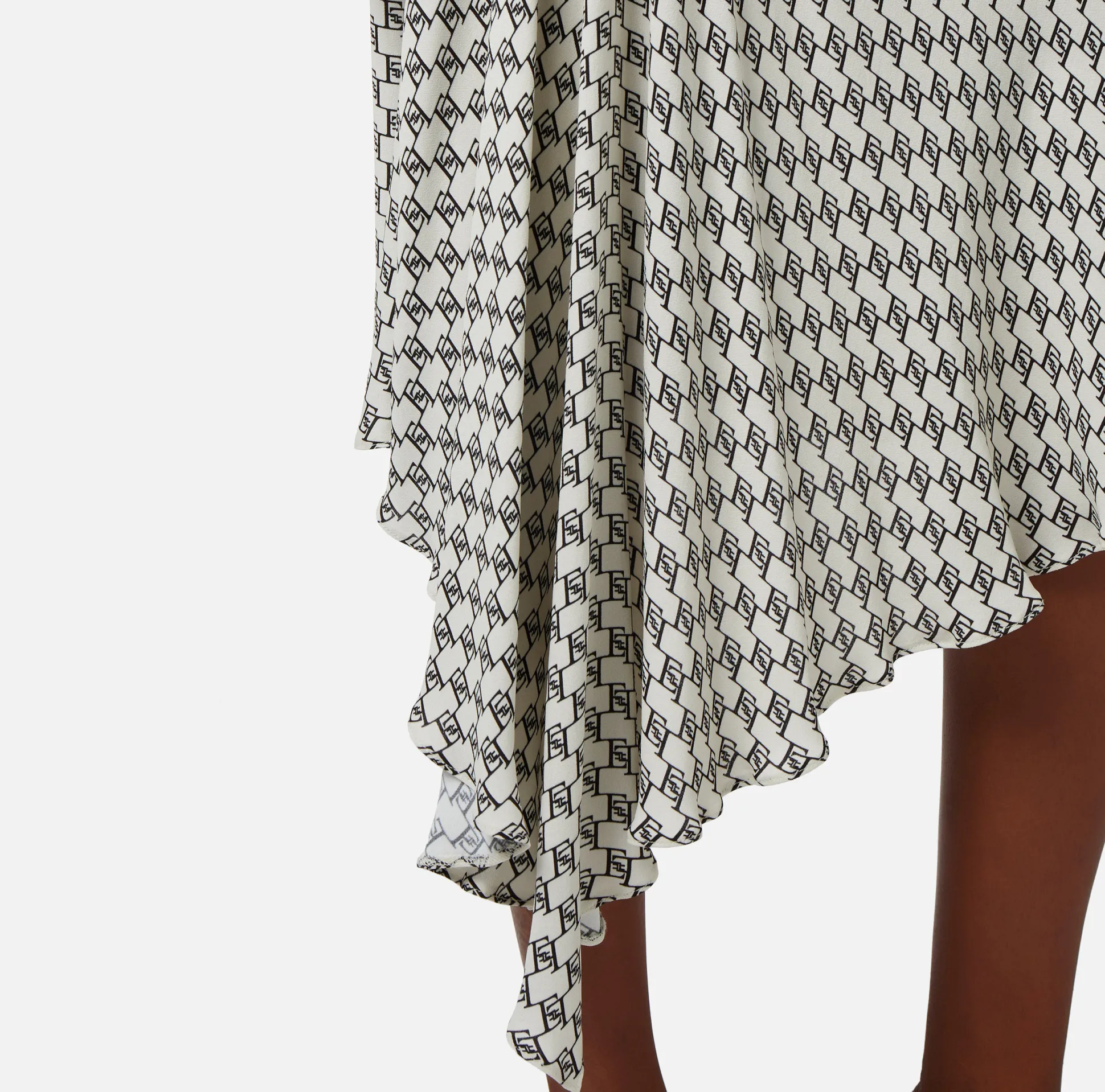 Elisabetta Franchi Gonne^Gonna Midi In Georgette Stampa Logo Asimmetrica