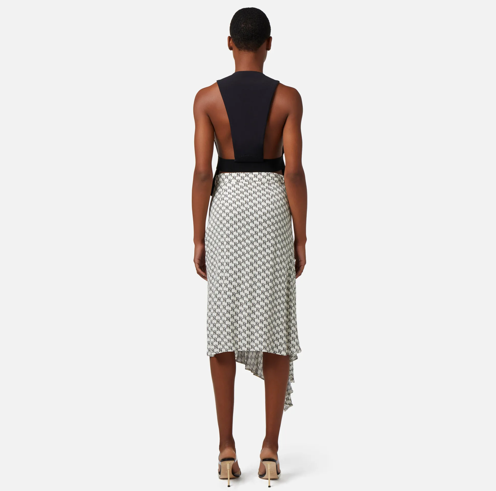 Elisabetta Franchi Gonne^Gonna Midi In Georgette Stampa Logo Asimmetrica
