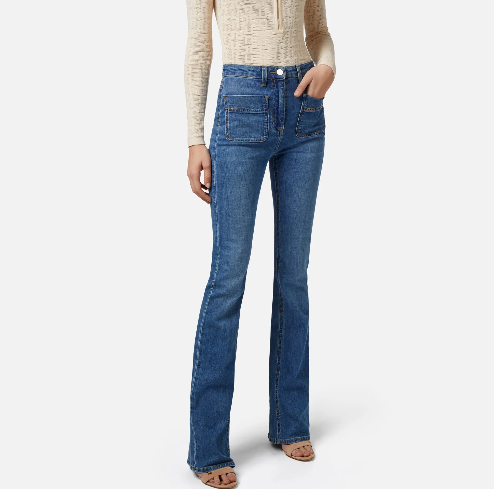 Elisabetta Franchi Jeans^Jeans A Zampetta Con Placche Logo