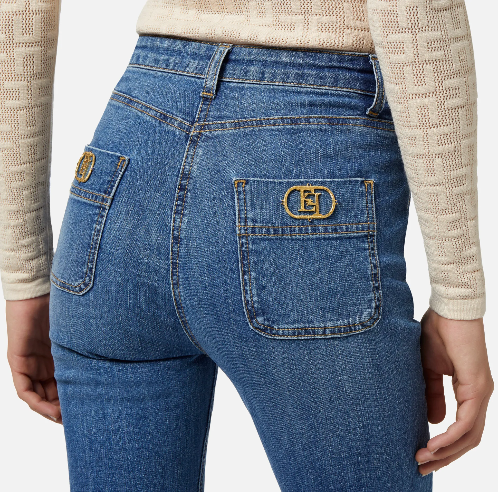 Elisabetta Franchi Jeans^Jeans A Zampetta Con Placche Logo