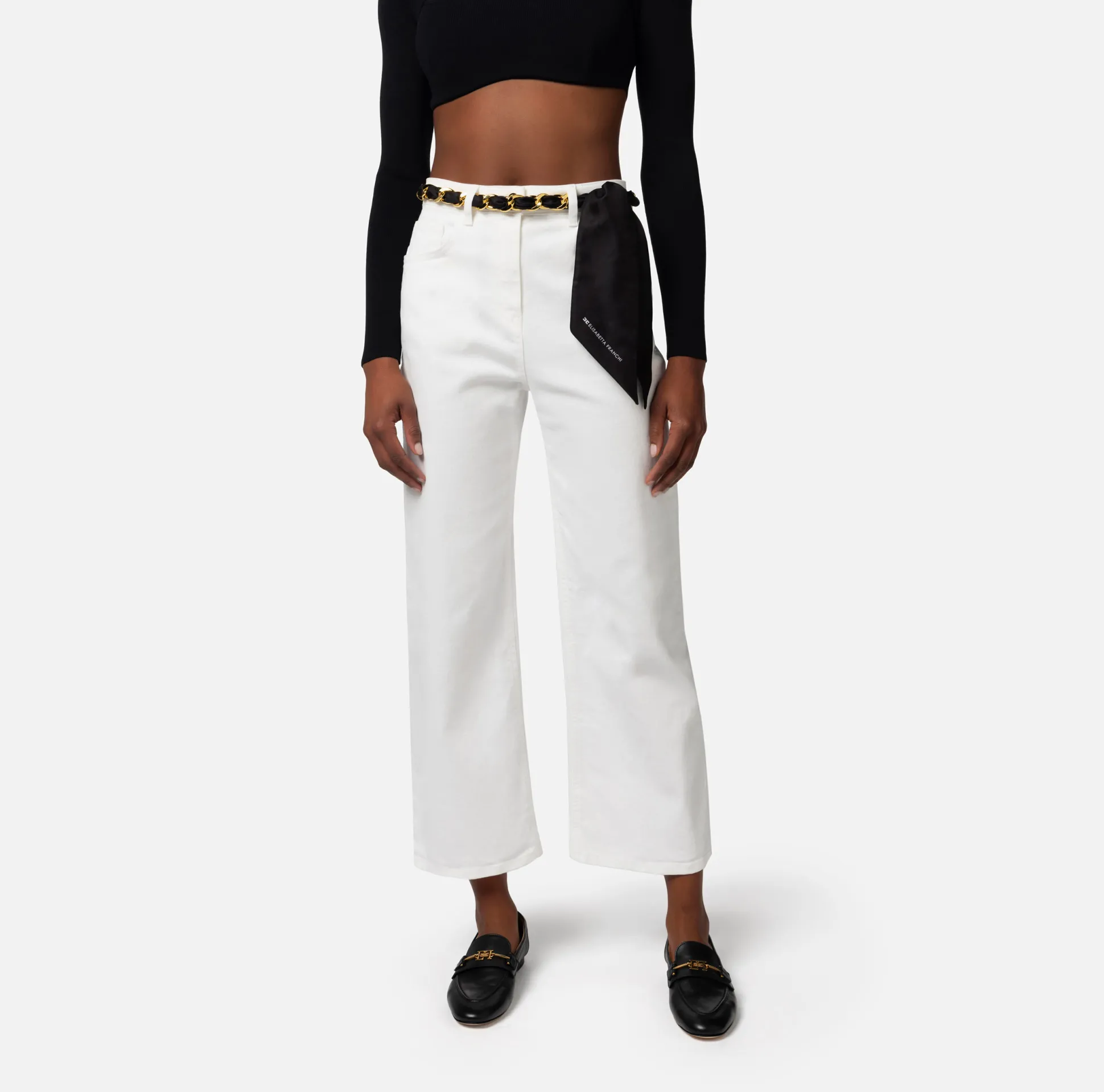 Elisabetta Franchi Jeans^Jeans Cropped A Palazzo Con Cintura Catena