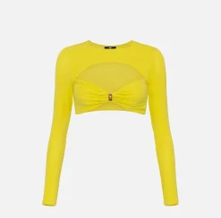 Elisabetta Franchi Top, T-Shirt & Body^Maglia Cropped In Jersey Con Cut Out