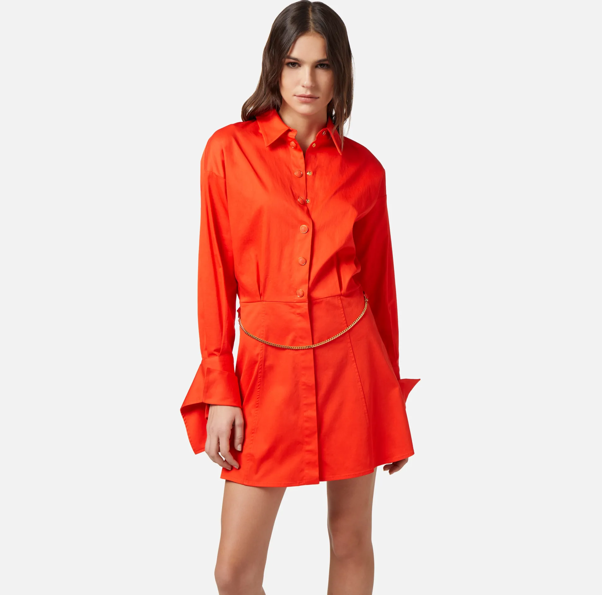 Elisabetta Franchi Abiti^Miniabito A Camicia In Popeline Stretch