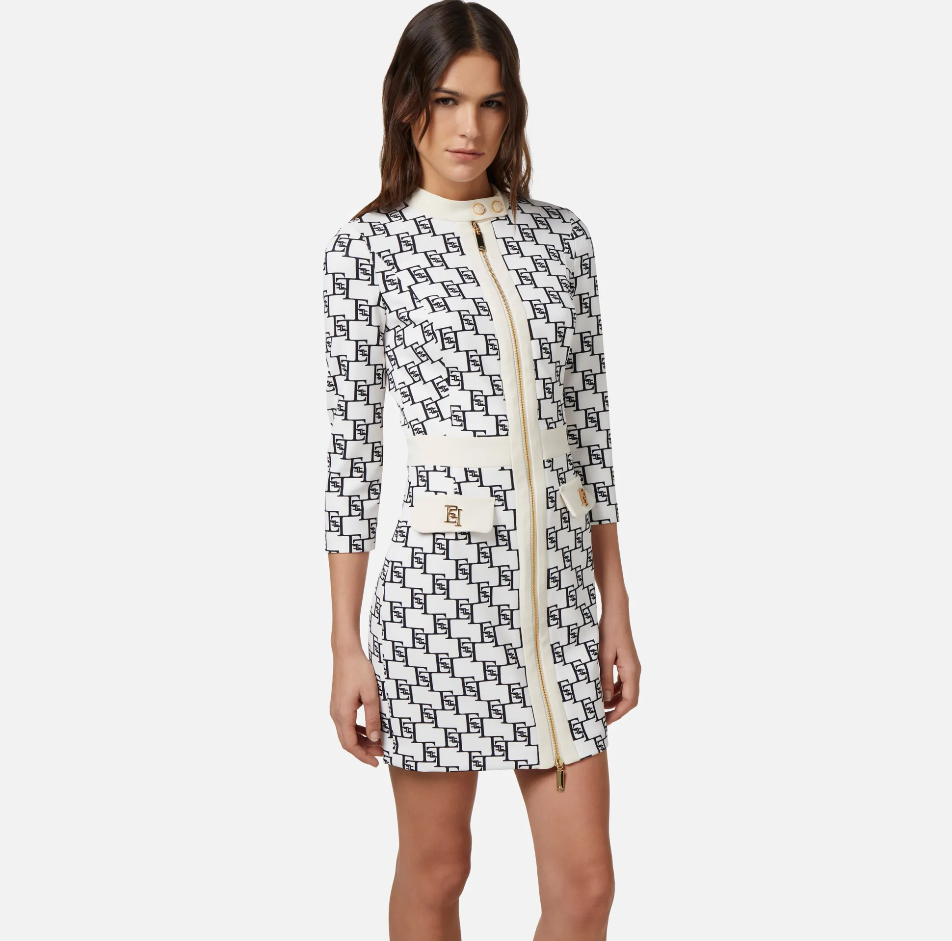 Elisabetta Franchi Abiti^Miniabito In Crepe Stretch Con Stampa Logo