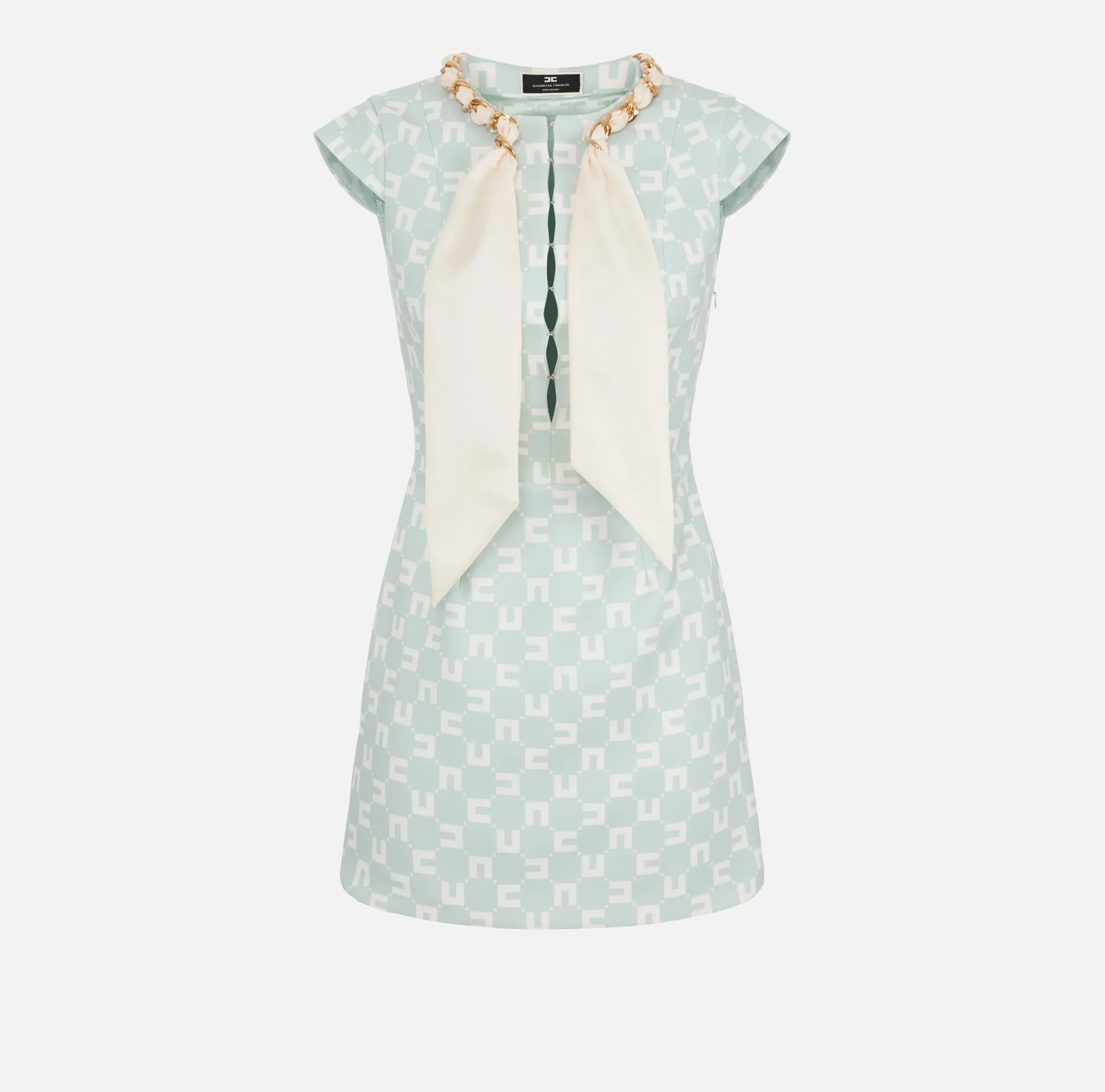 Elisabetta Franchi Abiti^Miniabito In Crepe Stretch Stampa Logo Con Foulard Sullo Scollo