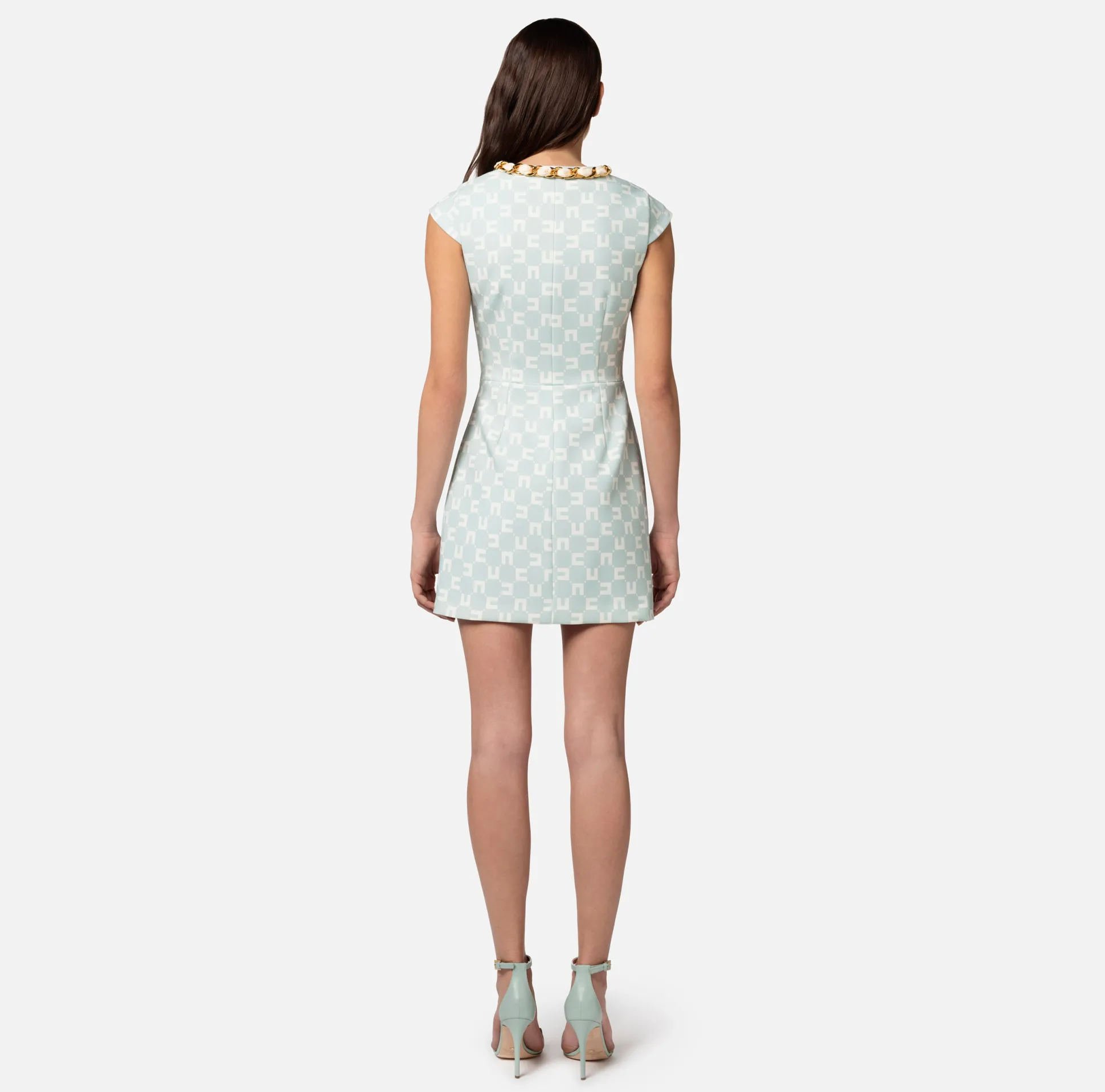 Elisabetta Franchi Abiti^Miniabito In Crepe Stretch Stampa Logo Con Foulard Sullo Scollo