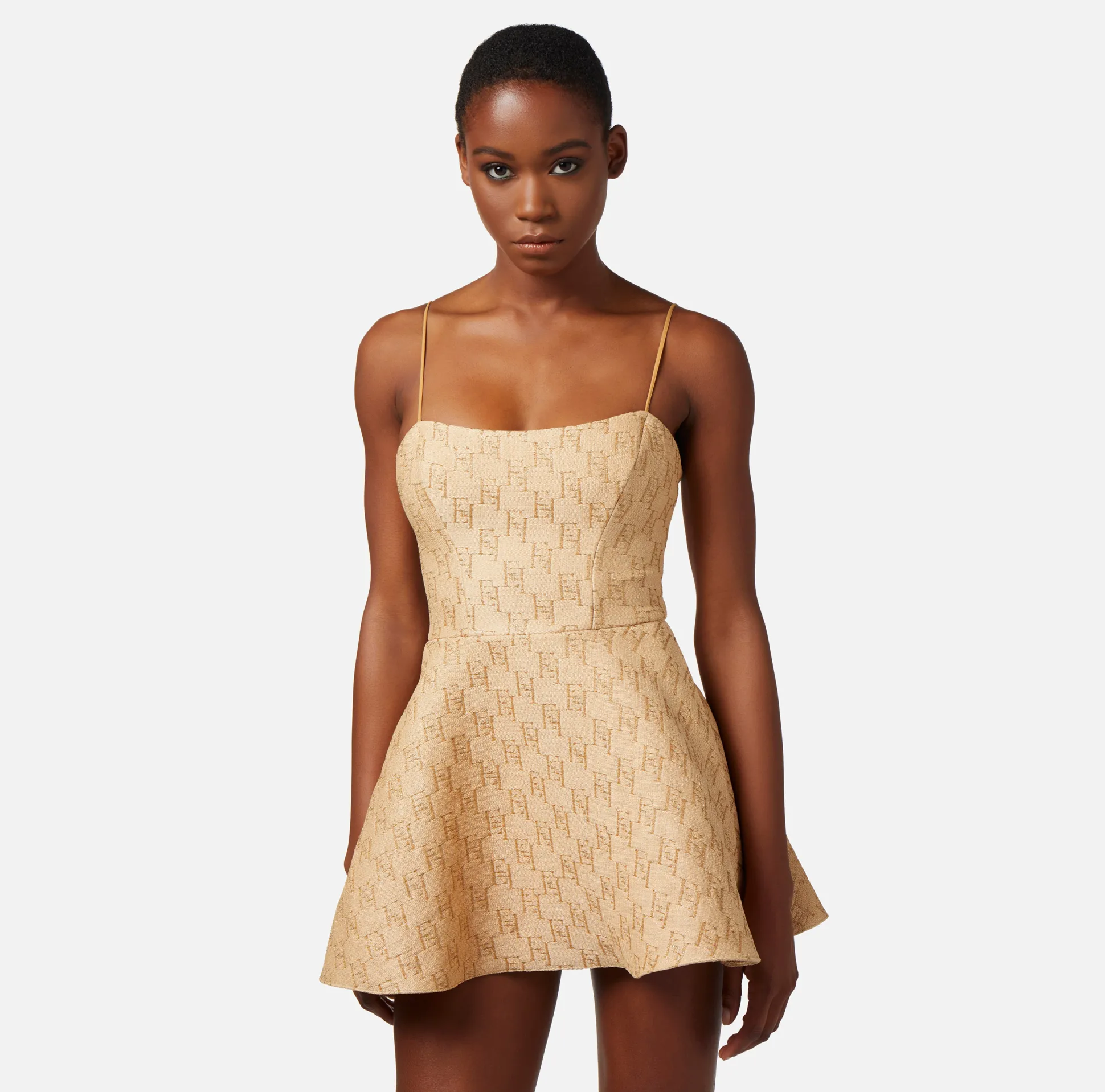 Elisabetta Franchi Abiti^Miniabito In Rafia Jacquard Con Logo Lurex