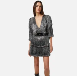 Elisabetta Franchi Abiti^Miniabito In Tweed Lurex Con Frange E Cintura