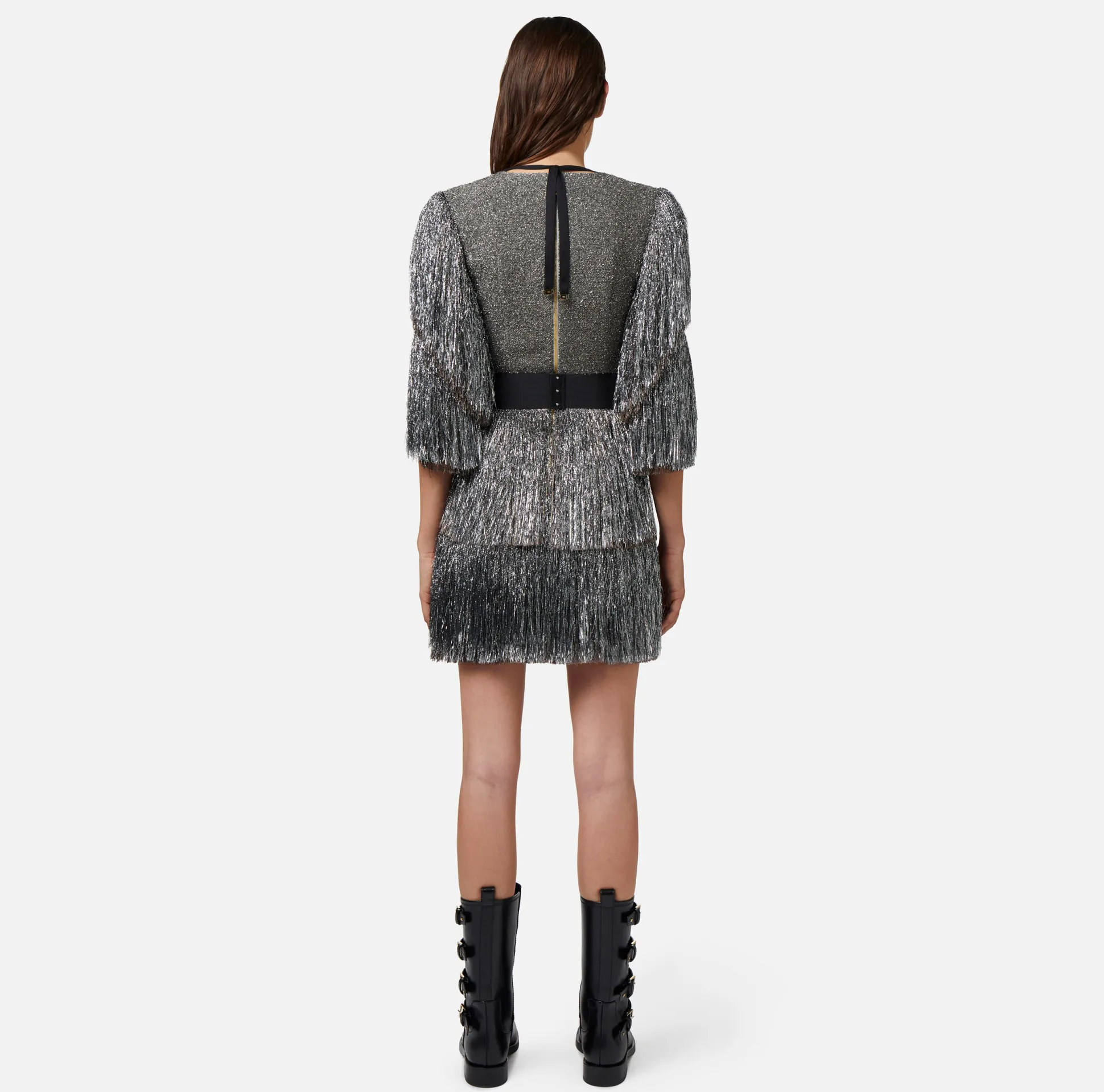 Elisabetta Franchi Abiti^Miniabito In Tweed Lurex Con Frange E Cintura