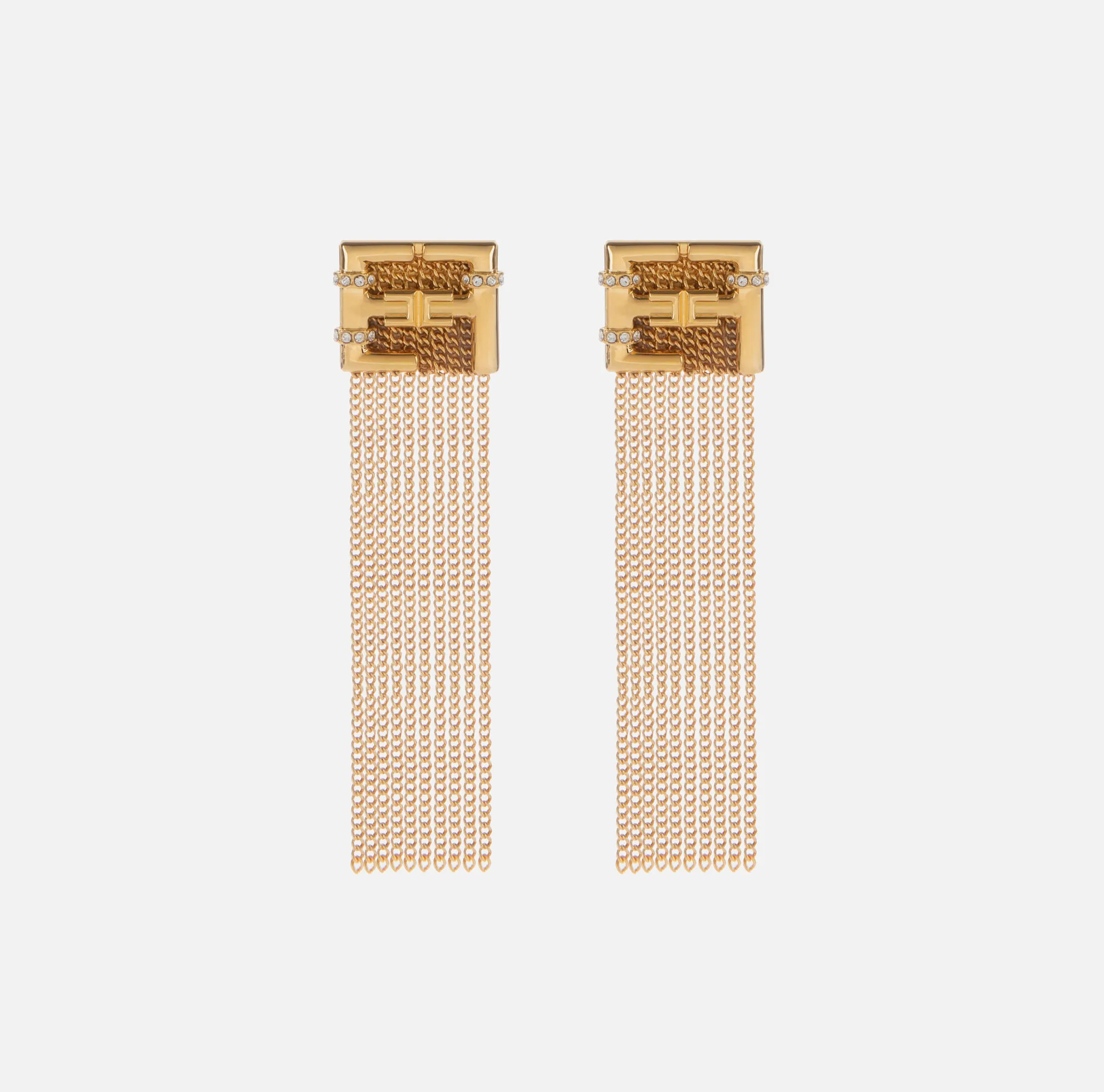 Elisabetta Franchi Mostra Tutti^Orecchini Logo Con Nappine Pendenti E Strass