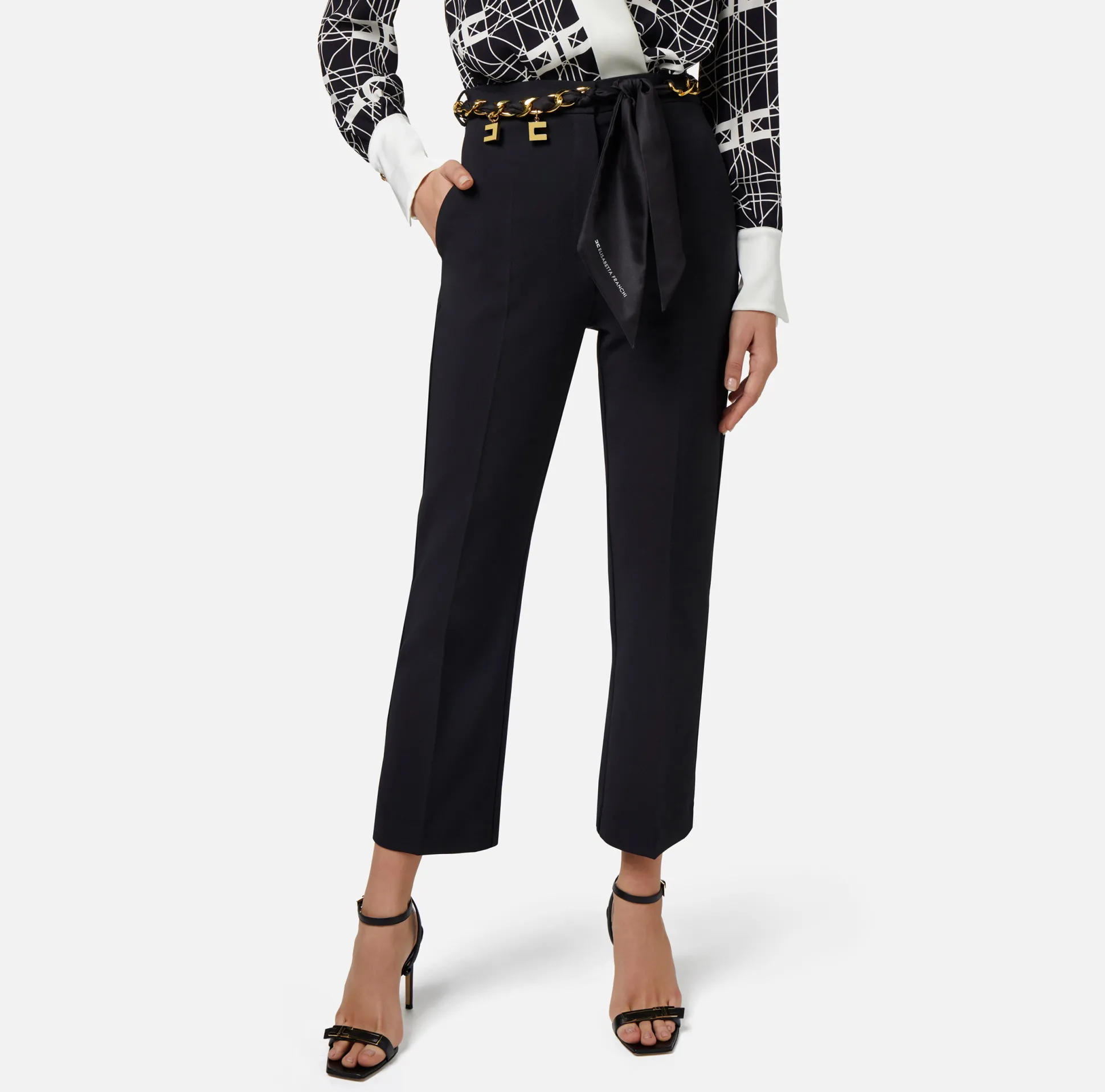 Elisabetta Franchi Pantaloni E Shorts^Pantalone A Zampetta In Crepe Stretch Con Cintura Foulard