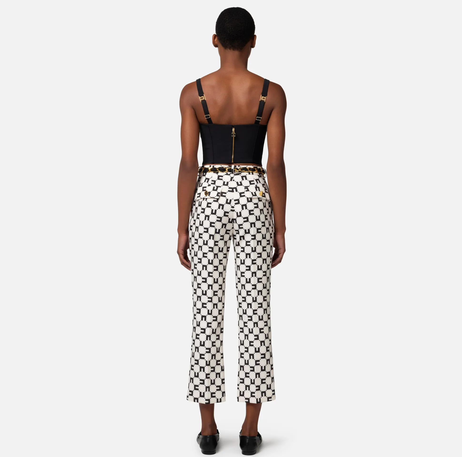Elisabetta Franchi Pantaloni E Shorts^Pantalone A Zampetta In Crepe Stretch Stampa Logo Con Cintura Foulard