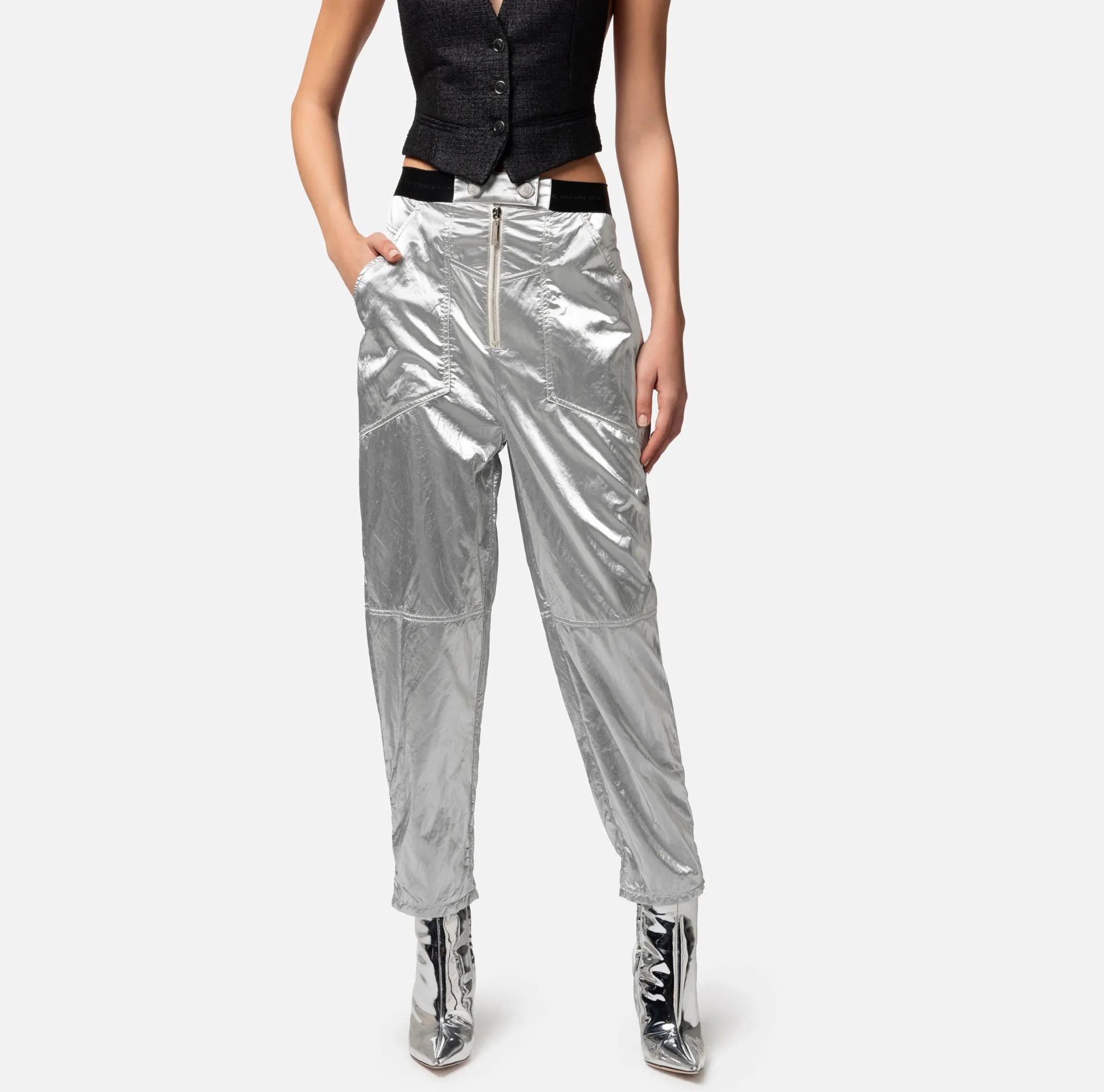 Elisabetta Franchi Pantaloni E Shorts^Pantalone Boyfriend In Viscosa Metallizzata