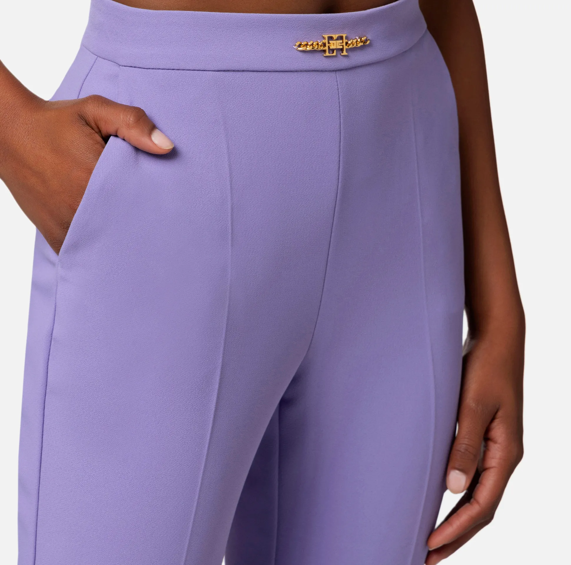 Elisabetta Franchi Pantaloni E Shorts^Pantalone Dritto In Crepe Con Morsetto