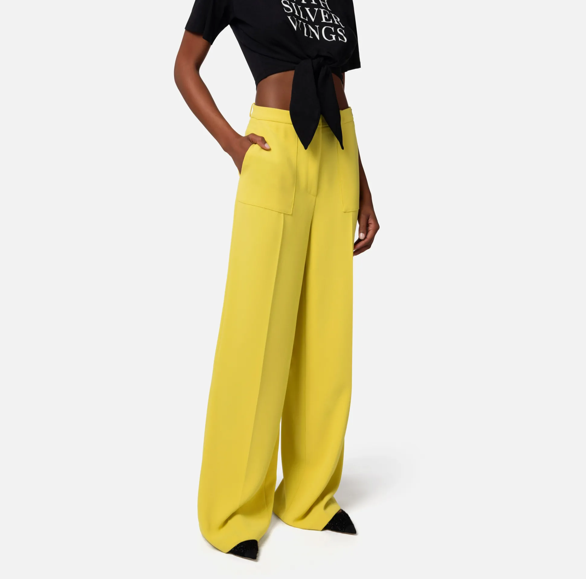 Elisabetta Franchi Tailleur^Pantalone Dritto In Crepe Con Etichetta Logo