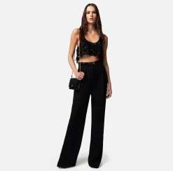 Elisabetta Franchi Pantaloni E Shorts^Pantalone Dritto In Crepe Leggero Con Moschettone
