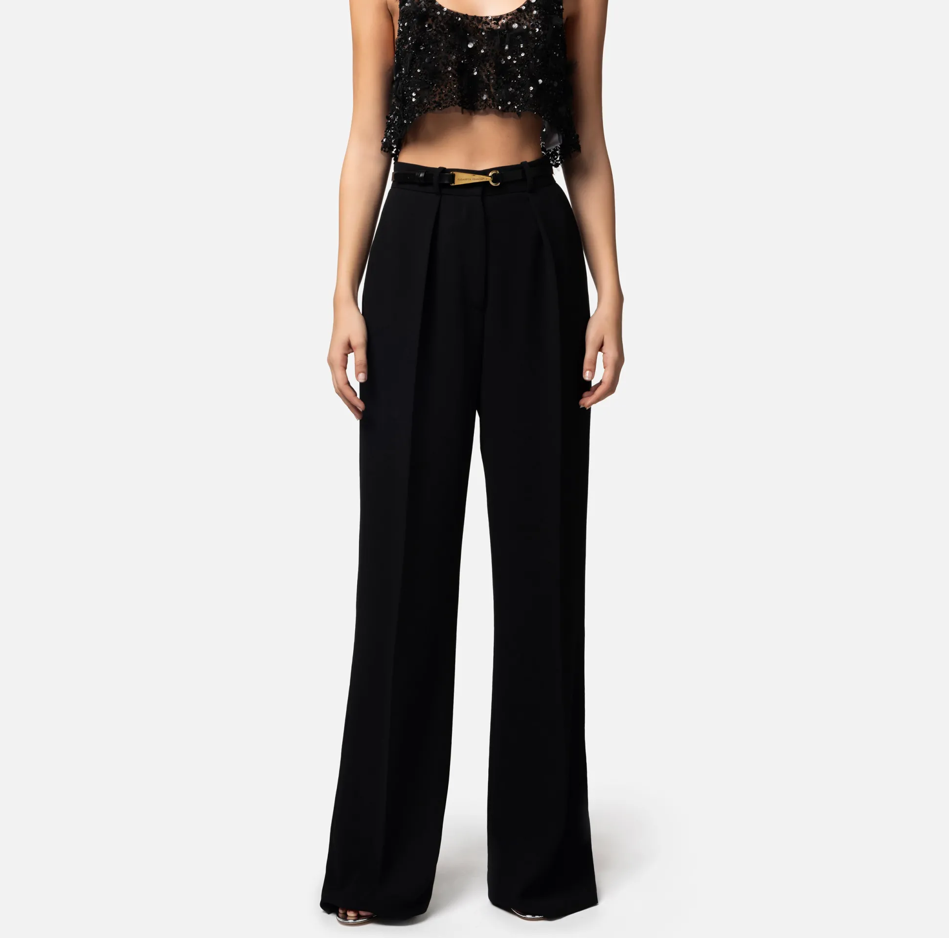 Elisabetta Franchi Pantaloni E Shorts^Pantalone Dritto In Crepe Leggero Con Moschettone