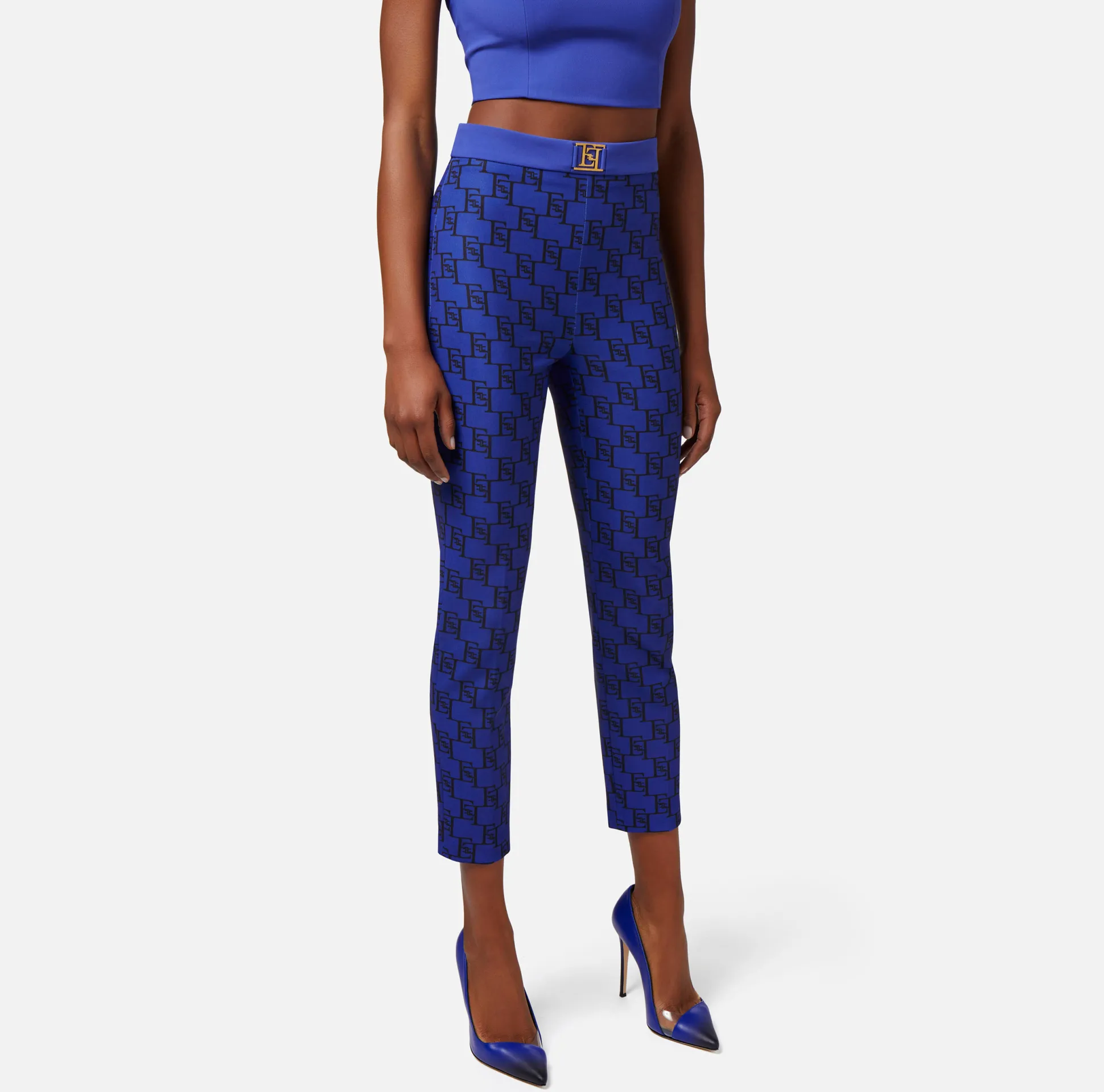 Elisabetta Franchi Pantaloni E Shorts^Pantalone Dritto In Crepe Stretch Stampa Logo