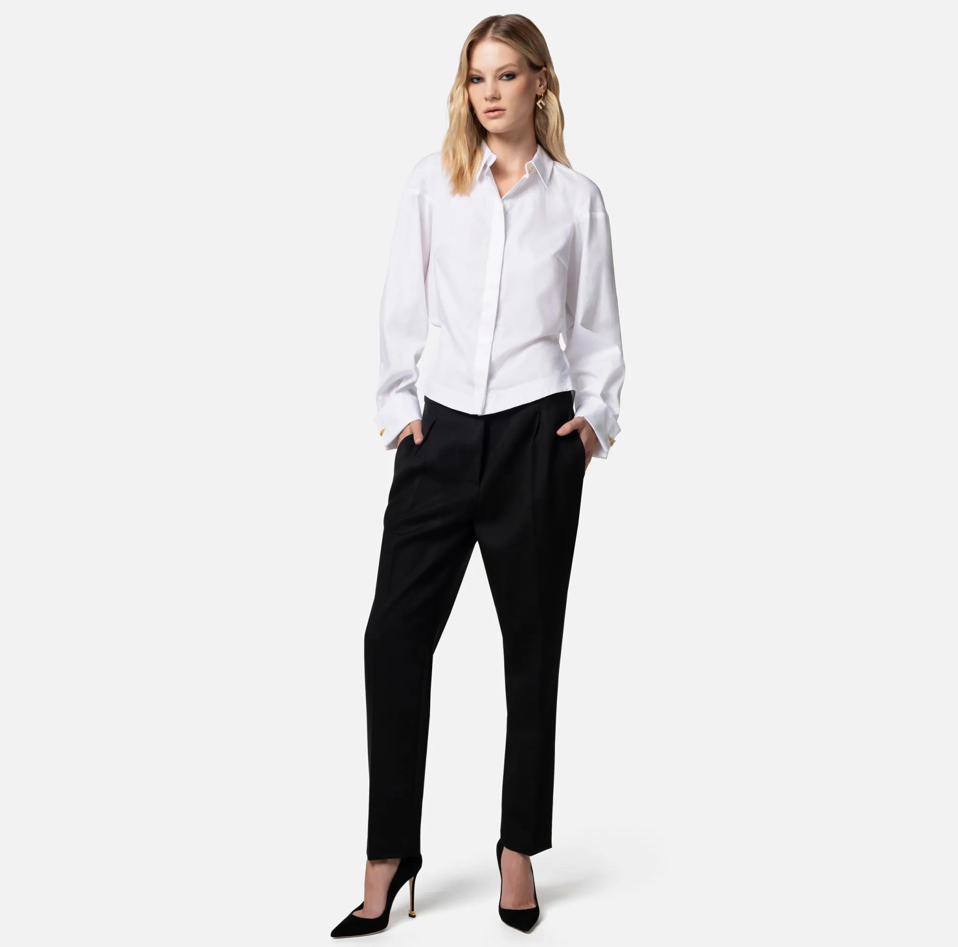 Elisabetta Franchi Pantaloni E Shorts^Pantalone Dritto In Fresco Lana Con Pinces