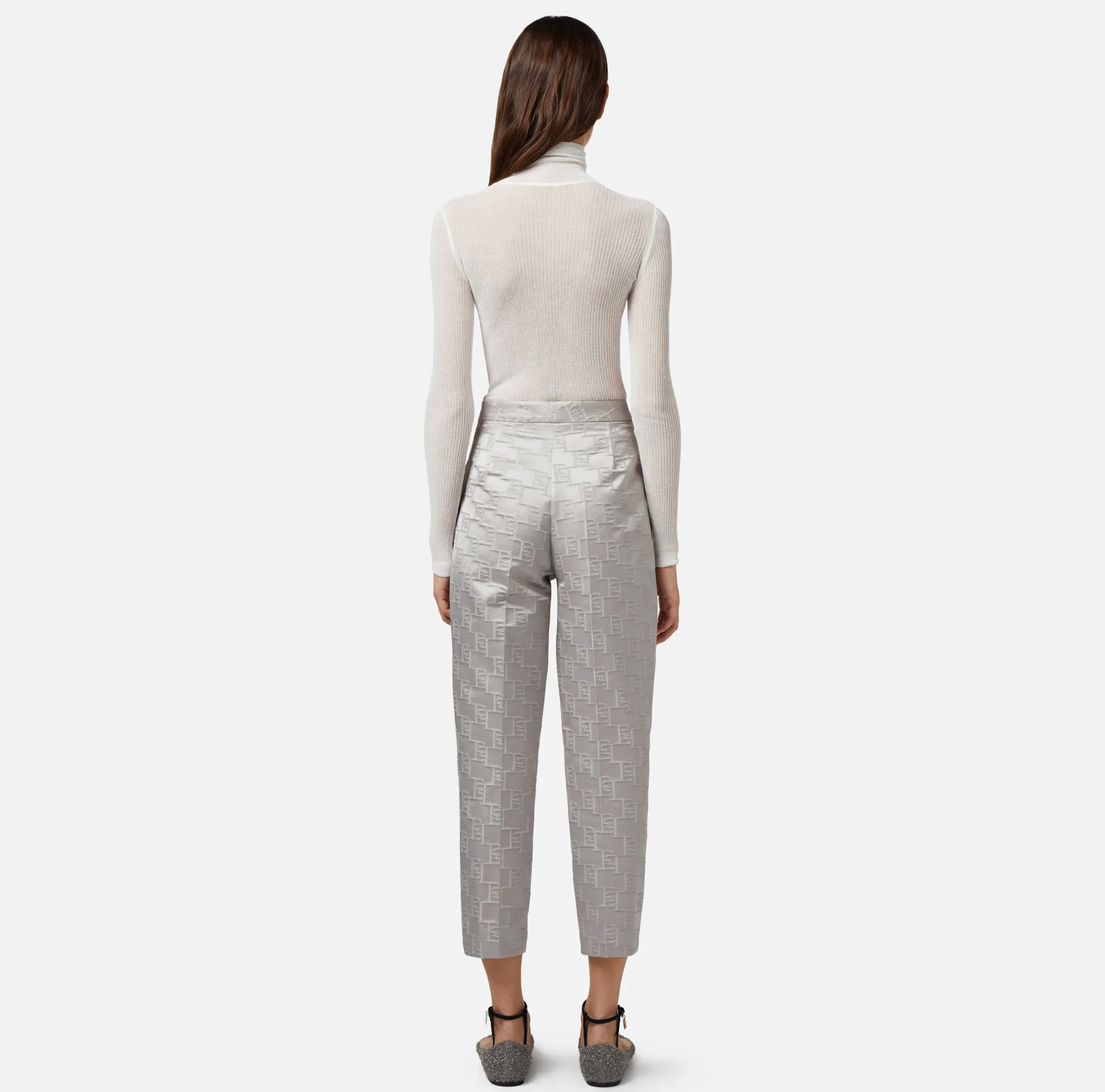 Elisabetta Franchi Pantaloni E Shorts^Pantalone Dritto In Raso Jacquard Con Pinces