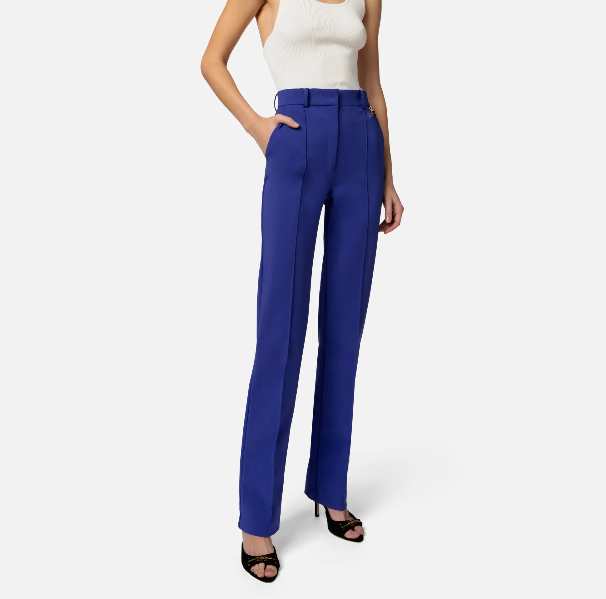 Elisabetta Franchi Pantaloni E Shorts^Pantalone Dritto In Tessuto Tecnico Bielastico Con Charms