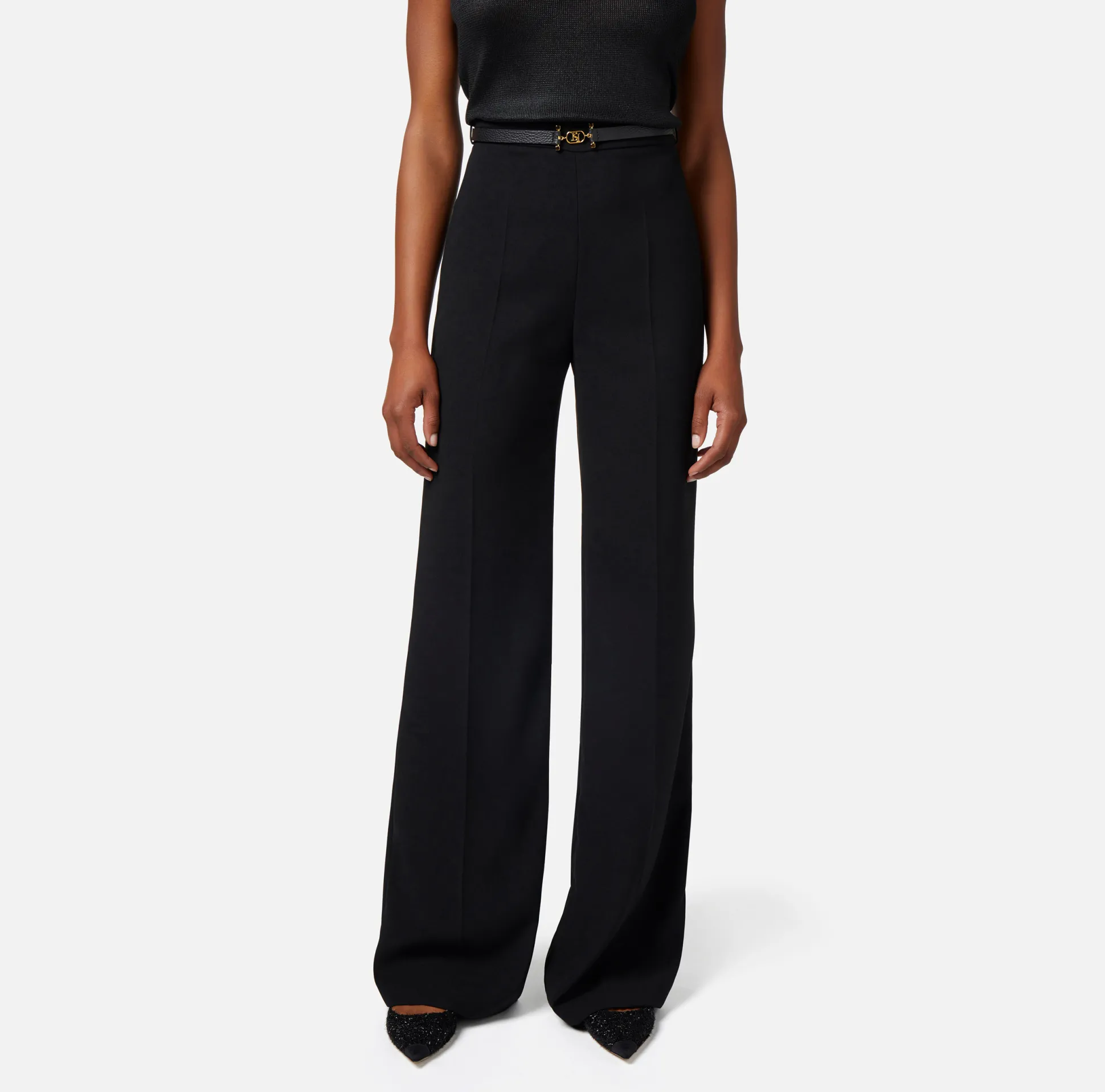 Elisabetta Franchi Pantaloni E Shorts^Pantalone Palazzo In Crepe Fluido Con Cintura