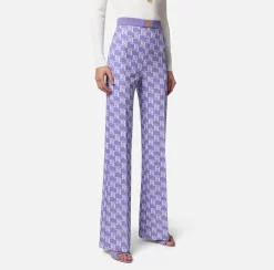 Elisabetta Franchi Pantaloni E Shorts^Pantalone Palazzo In Crepe Stretch Stampa Logo