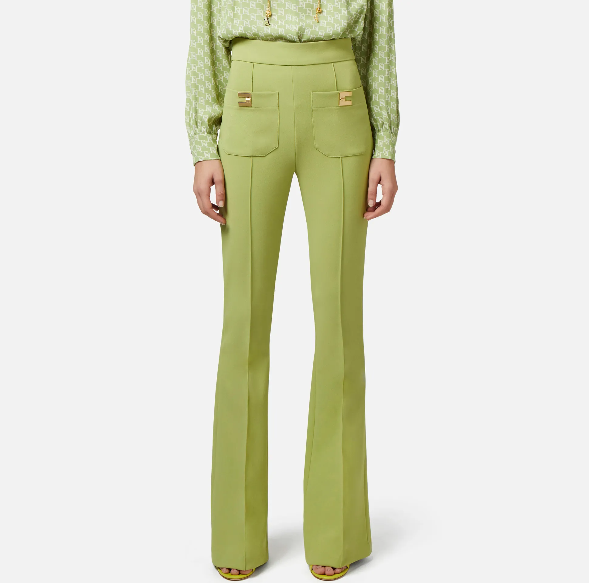 Elisabetta Franchi Pantaloni E Shorts^Pantalone Palazzo In Crepe Stretch Con Placche Logo