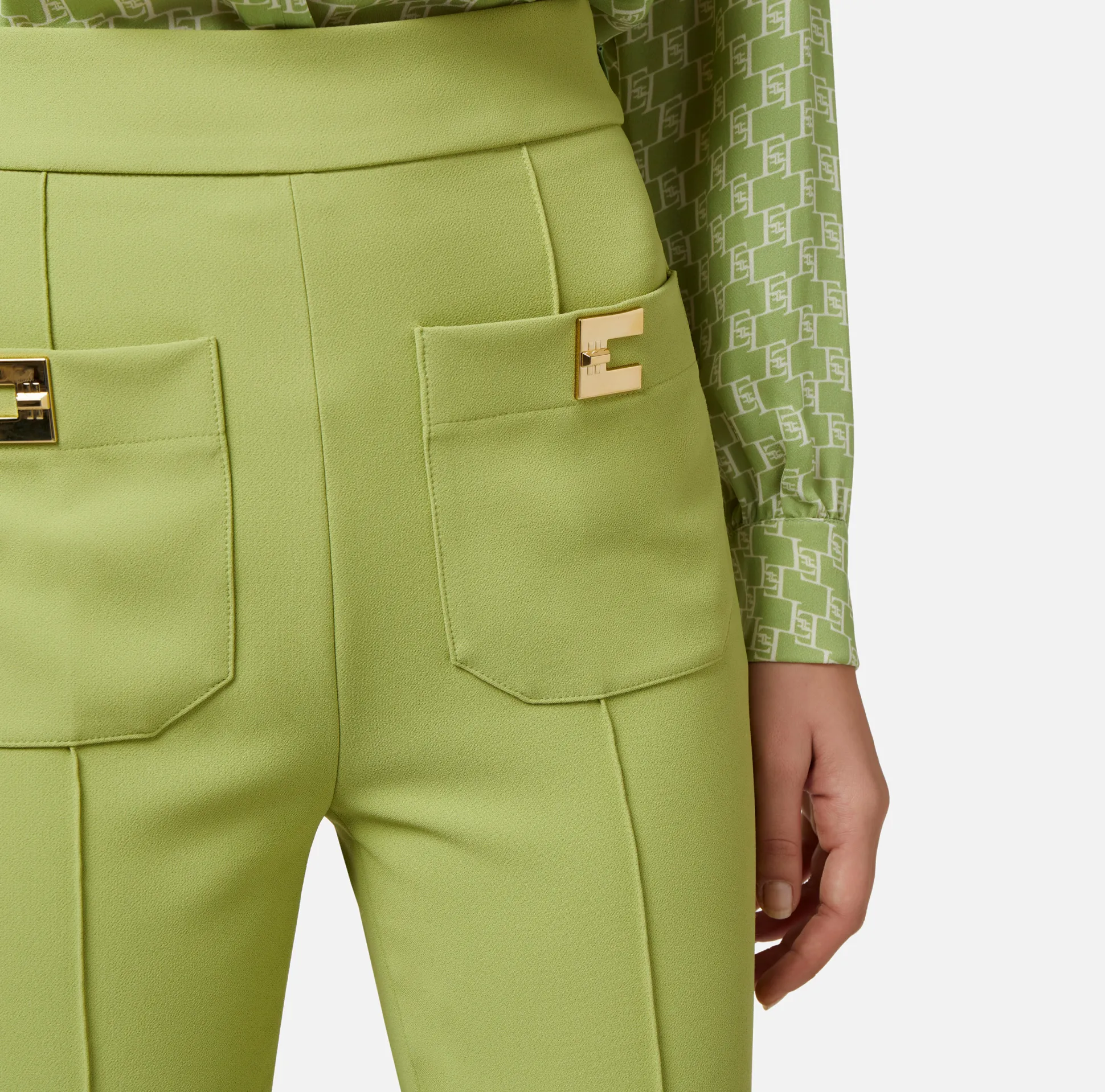 Elisabetta Franchi Pantaloni E Shorts^Pantalone Palazzo In Crepe Stretch Con Placche Logo